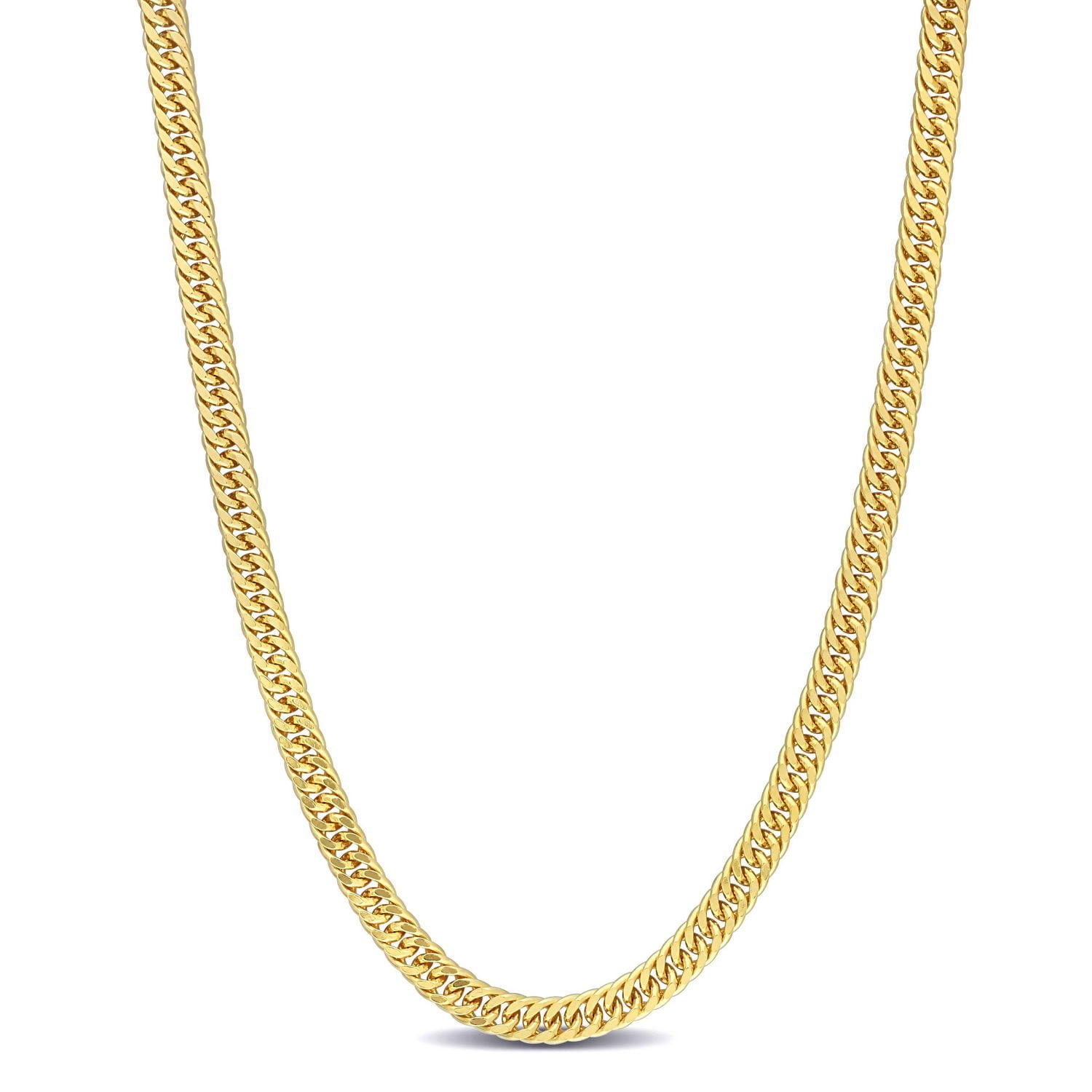 Collier chic en chaîne à maille plate double de Miabella en argent sterling plaqué or jaune 18K