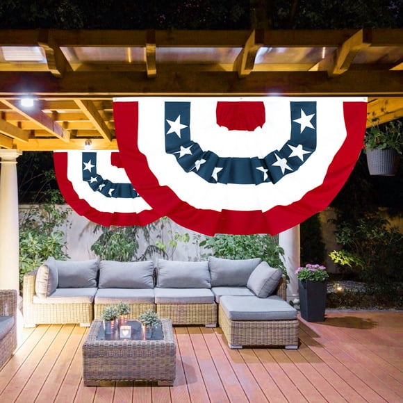 YYV Fanion Plissé Demi-Éventail 90 x 180 cm Intérieur Extérieur Décoration Patriotique en Forme d'Éventail Polyester Durable Bannière Plissée Résistante aux Intempéries pour Fêtes Défilés Jardin Porche Décoration de Célébration