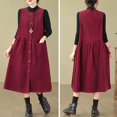 thumbnail image 2 of QATAINLAV Vente du Jour Robe Débardeur en Velours Côtelé pour Femme à Boutons Décontractée Col Ras du Cou Sans Manches Robe Chasuble au-Dessus du Genou Longue Robe Salopette avec Poches Rouge TG, 2 of 4