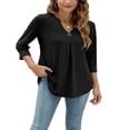 thumbnail image 3 of Blouses à Manches 3/4 Col en V pour Femmes Chemise Boutonnée Printemps Ample Décontractée Mode Urbaine, 3 of 6