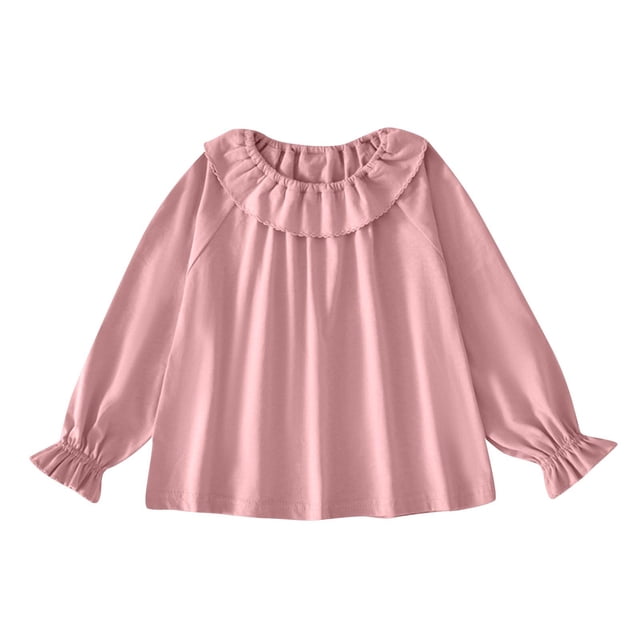 Besolor Baby Girls Fall Shirts Puff Sleeve Cute Ruffle Collar Tops Toddler Solid Color Comfy Cotton Undershirts