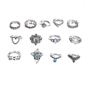 TIMIFIS Rings Knuckle Stacking Rings Women Bohemian Vintage Silver Crystal Stack Rings Above Knuckle Rings Set Rings for Women;Teen Girls;Man ummer