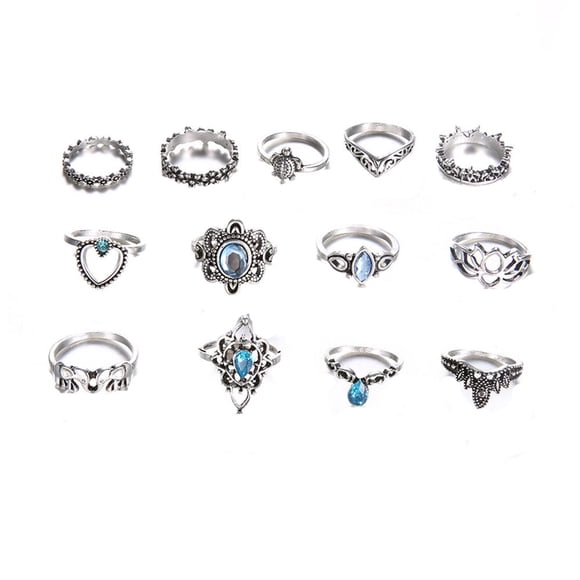 TIMIFIS Rings Knuckle Stacking Rings Women Bohemian Vintage Silver Crystal Stack Rings Above Knuckle Rings Set Rings for Women;Teen Girls;Man ummer