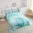 thumbnail image 4 of Erosebridal Aqua Blue Marble Bedding Queen Comforter Set, Abstract Honeycomb Down Comforter, Reversible 3 Pieces, 4 of 7