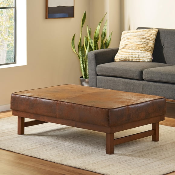 Large Ottoman Coffee Table Faux Leather Square Ottoman For Living Room,Brown