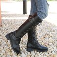 thumbnail image 1 of Bottes de Chevalier Hautes en Cuir à Talon Bas avec Lacets et Fermeture Éclair pour Femmes, 1 of 6