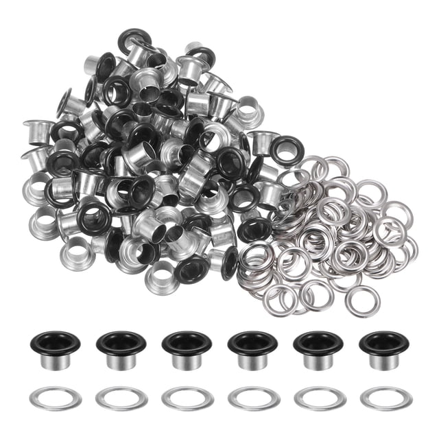 Unique Bargains 100PCS Grommets Eyelets 1/4 Inch (6mm) ID Hole Metal Self Backing Eyelet with Washers for Leather Black
