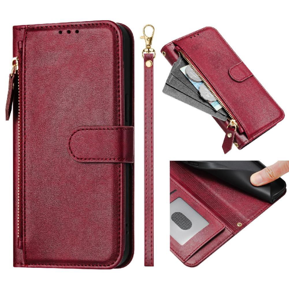 Filp Case for Samsung Galaxy S24 FE 5G Zipper Pocket Magnetic Flip Wallet Phone Case with 7 Card Slots and Wrist Strap