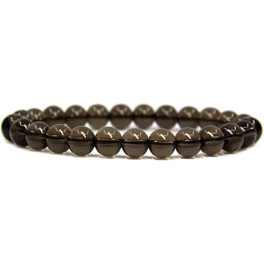Bracelet Extensible Unisexe en Perles Rondes de 8 mm en Quartz Fumé Naturel avec Pierres Précieuses Cristallines 7 Pouces