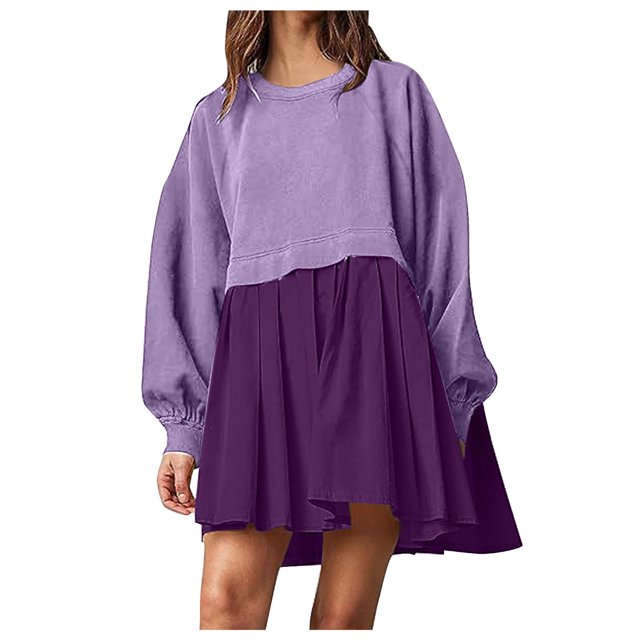 Yuyuzo Womens Oversized Mini Dress Pullover Crew Neck Sweatshirt Long Sleeve Short Dresses Solid Color