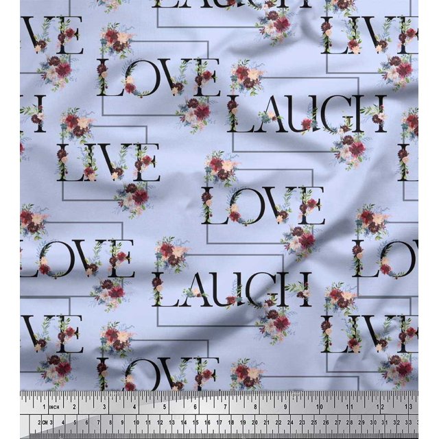 Soimoi Rayon Fabric Floral Love Text Print Sewing Fabric Yard 56 Inch Wide