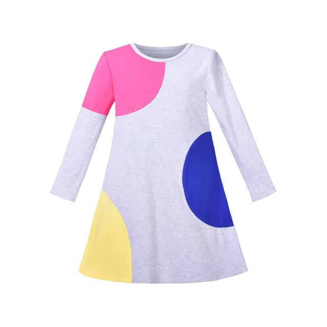 Robe Fille à Manches Longues Robe Chemise Ligne A Contraste de Couleurs Coton Décontractée 3 Ans