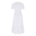 thumbnail image 4 of Penkiiy Robe Maxi Évasée d'Été Décontractée pour Femme à Manches Courtes et Col Ras du Cou, Fluide, Asymétrique, à Étages, Robe de Plage avec Poches, TG, Blanc, 4 of 8