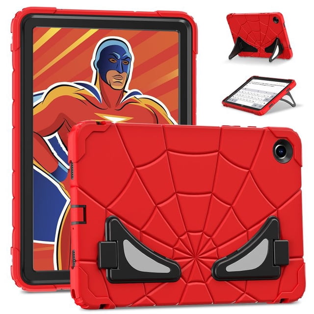 Étui Robuste Super Héros Enfants Sécuritaire en Silicone TPU PC à Armure Rigide pour Samsung Tab A9 A8 Plus Tablette Support Antichute Antichoc Rouge Noir Tab A8 10.5 2021