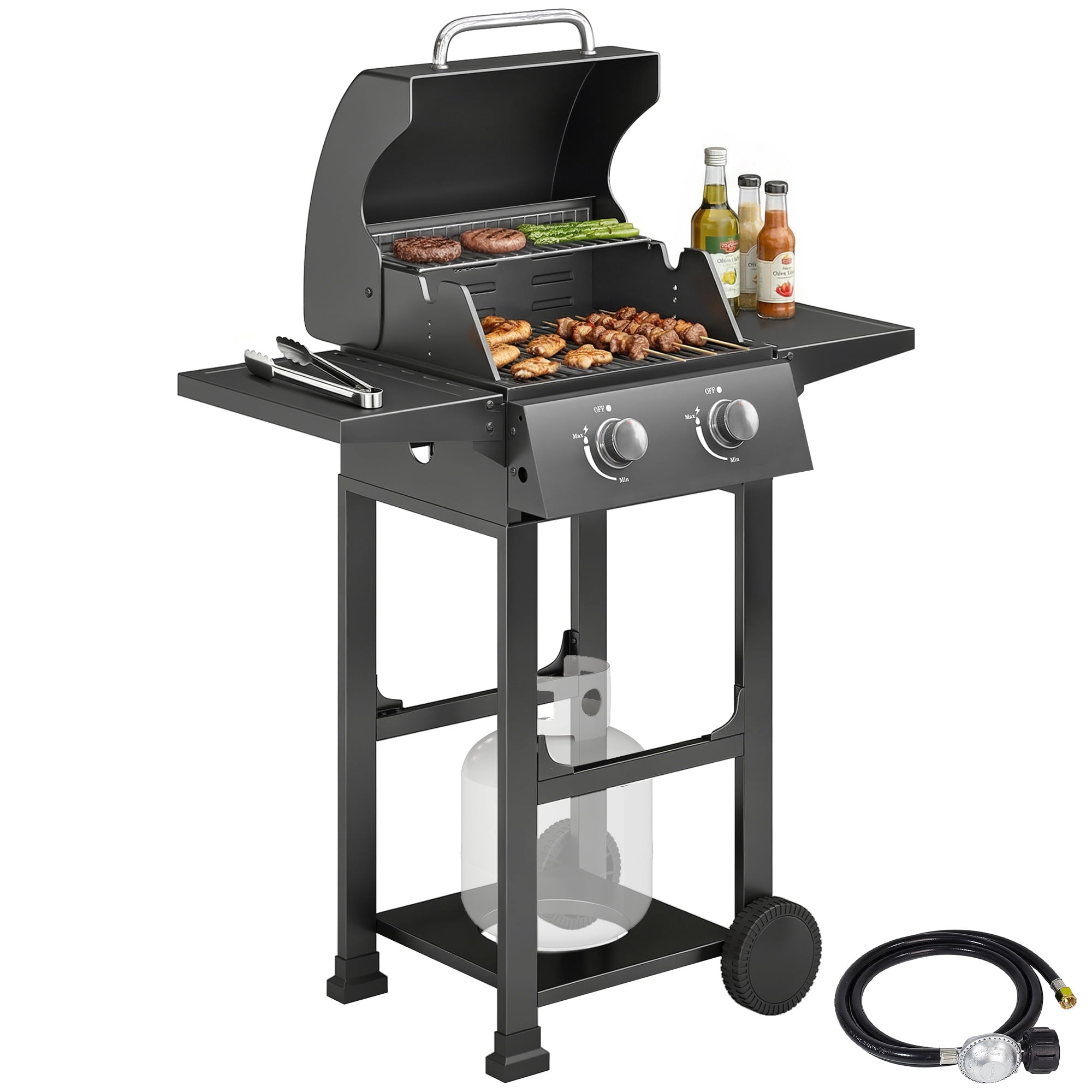 Outsunny 2 Burner Propane Gas Grill with Wheels, 18,400 BTU BBQ Grill
