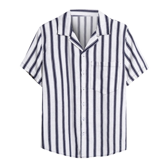 XZNGL Denim Shirt Men Men Casual Buttons Beach Non-Positioning Striped Print Turndown Short Sleeve Shirt Blouse Shirt for Men Casual