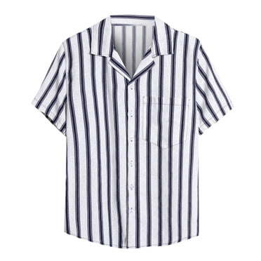 jovati Chemise en Denim Homme Homme Décontracté Boutons Plage Imprimé Rayé Non Positionné Col Rabattu Chemise à Manches Courtes Blouse