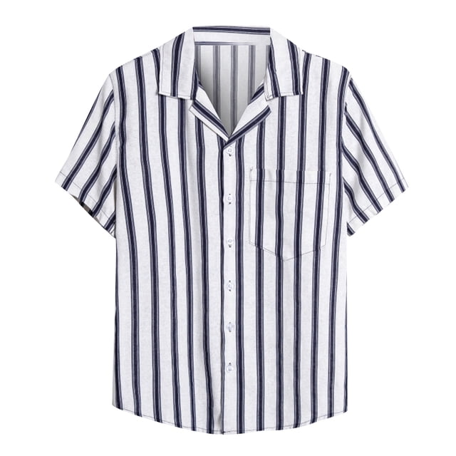 XZNGL Chemise en Denim Homme Homme Décontracté Boutons Plage Imprimé Rayé Non Positionné Col Rabattu Chemise à Manches Courtes Blouse Chemise pour Homme Décontracté