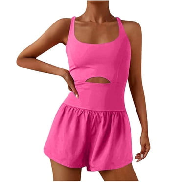 Tumotour Combinaisons pour Femmes Sans Manches à Bretelles Spaghetti Combishorts Athlétiques Courts une-Pièce Confortables Justaucorps Décontractés d'Entraînement une Pièce Combinaison Sans Coutures pour Yoga Tendance Gym Plage Vacances Tenues d'Été