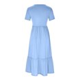 thumbnail image 4 of Penkiiy Robes Maxi pour Femmes 2024 Décontractées d'Été à Manches Courtes, Robe d'Été Ample Plissée à Étages Fluide de Plage avec Poches P Bleu Clair, 4 of 5