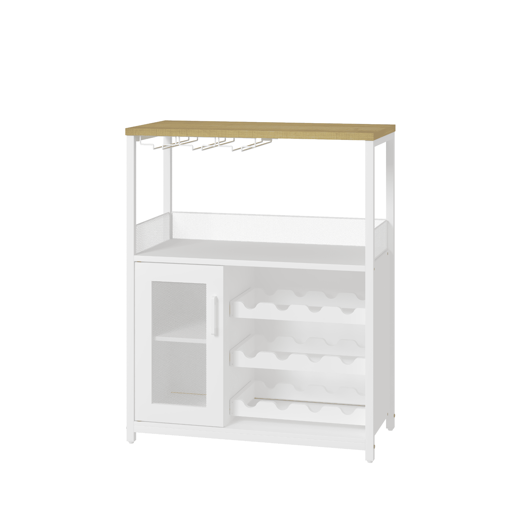 Wine Bar Rack Cabinet with Detachable Wine Rack, Bar Cabinet with Glass Holder, Small Sideboard, Buffet Cabinet with Mesh Door, Wine Storage Cabinet with Storage