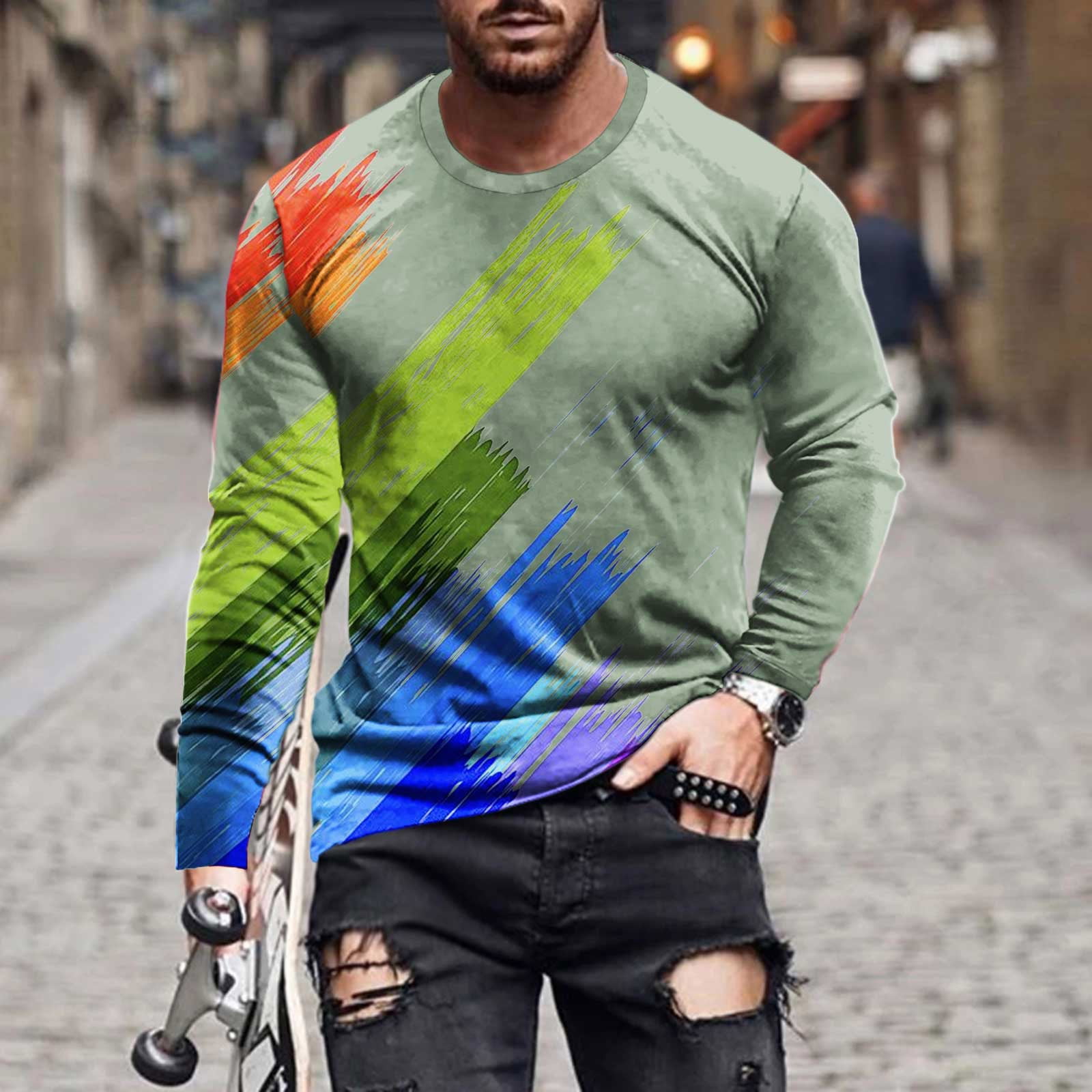 Meichang Long Sleeve T Shirt Men Soft,Graphic Tees Men Casual 3D