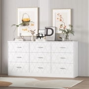 9 Drawers Dresser for Bedroom Large TV Stand, 63'' Large Dresser for Bedroom with Power Outlet, Modern Chest of Drawers for Closet, Storage Organizer for Living Room, Hallway