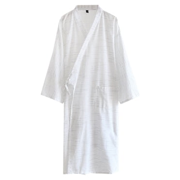 GPOECD Men's Jacquard Striped Japanese Kimono Drawstring Thin Sweat Mens Robe for Spring Summer Autumn Winter and Relaxing Pajamas for Men White,M