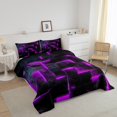 thumbnail image 3 of YST Neon Purple and Black Queen Comforter Set for Girls Boys,3D Checkered Geometric Bedding Set,Abstract Square Grid Comforter Set Breathable Soft,Glowing Geometry Quilt Bed Set 3Pcs, 3 of 5
