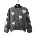 thumbnail image 4 of pxiakgy cardigan pour Femmes cardigan en Tricot Brodé en Forme de Cœur pour Femmes Chandail Ajusté à Col Rond à Manches Longues Longs cardigans pour Femmes Gris + TTG, 4 of 6