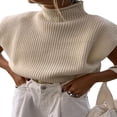 thumbnail image 1 of Gilet Sans Manches pour Femmes, Col Roulé, Couleur Unie, Tricoté, Taille Unique, 1 of 7