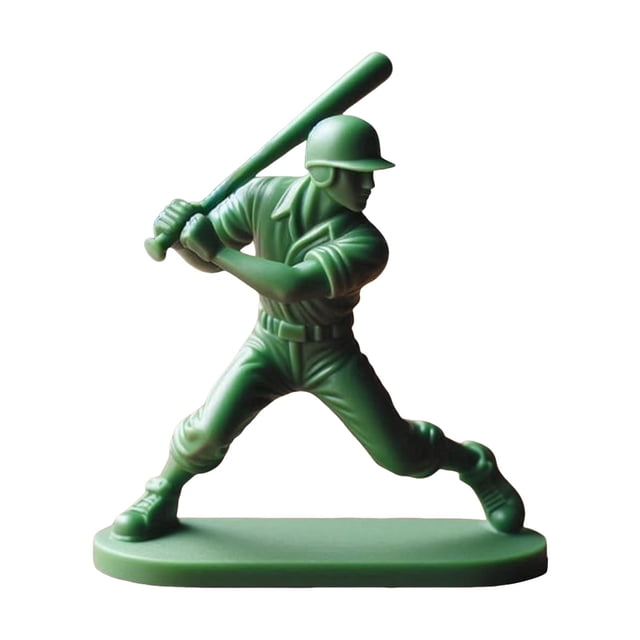 Interesting green baseball soldier character classic toy set featuring a mini baseball player statue in a batting stance. The figure is crafted from durable materials and painted in a solid green color. It is designed for home desktop decoration, dioramas, or themed events. The statue measures approximately 5x5x6 cm and weighs 25g, making it compact and lightweight.