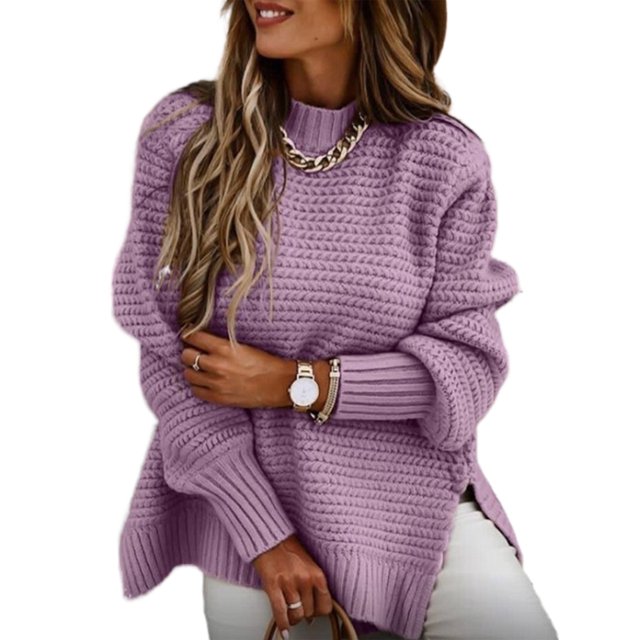 Innerwin Chandail d'Hiver Chaud pour Femmes, Décontracté, Col Roulé Mi-Haut, Ample, Violet 3TG