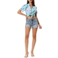 thumbnail image 2 of INSPIRE CHIC Chemises pour Femmes Hawaïennes à Manches Courtes Tropicales à Fleurs Boutonnées Hauts m Bleu Rose, 2 of 8