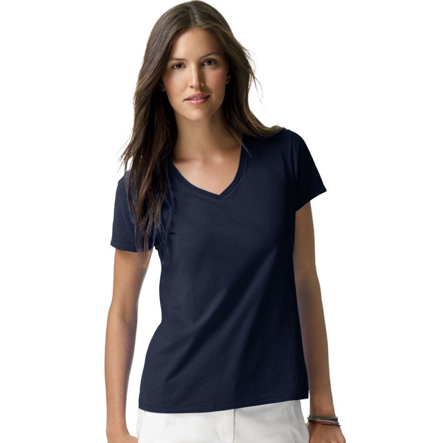 Hanes Womens Nano-T V-Neck T-Shirt, M, Deep Navy