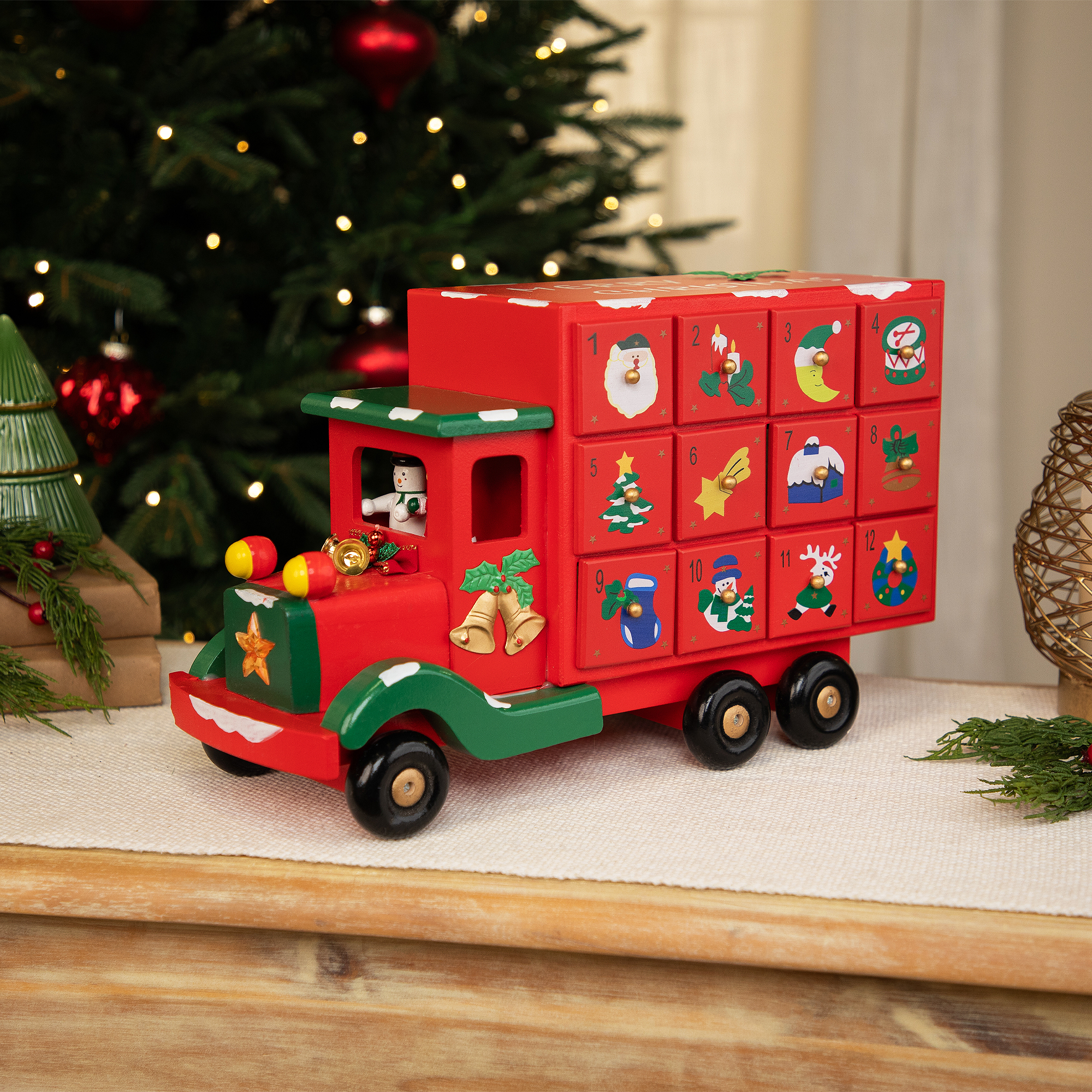 Northlight Calendrier de l'Avent Camion de Rangement Décoration de Noël - 14 Pouces - Rouge