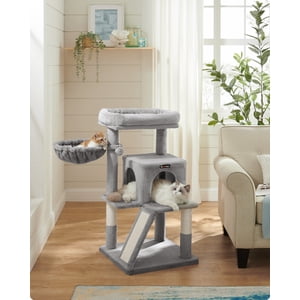 Feandrea Arbre de chat, Tour de chat multi-niveau avec perche élargie pour les grands chats à l'intérieur, les chatons, Condo de chat avec des poteaux de Scratching et Ramp, Gris clair