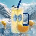 thumbnail image 1 of Binmer Transparent Square Glass Cup With Knot Handle And Straw For Coffee And Milk 400ml, 1 of 6