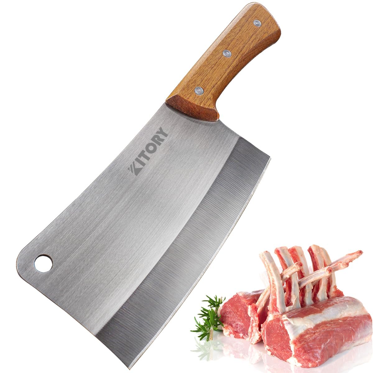 Kitory Meat Cleaver 7'' Chopper Knife Butcher Knife Bone Cutter Chinese Kitchen Chefâ€™s Knife for Meat, Heavy-Duty Butcher Knife Bone Knife- Full Tang 7cr17mov - Pear Wood Handle with Gifts Box