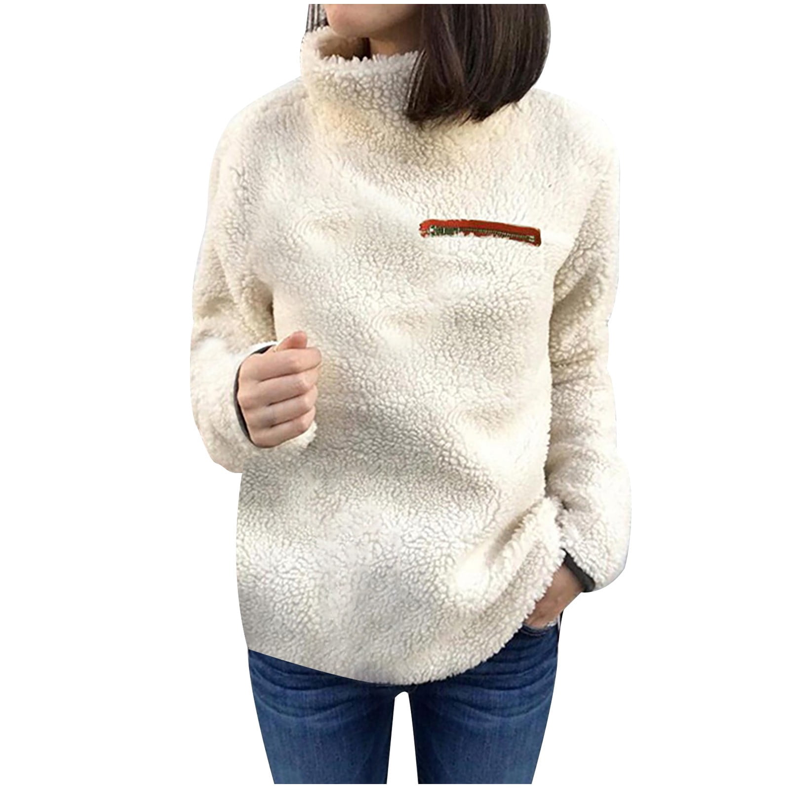 Women Solid Color Zippers Turtleneck Sweatshirt Pullover Tops Warm Blouse Winter