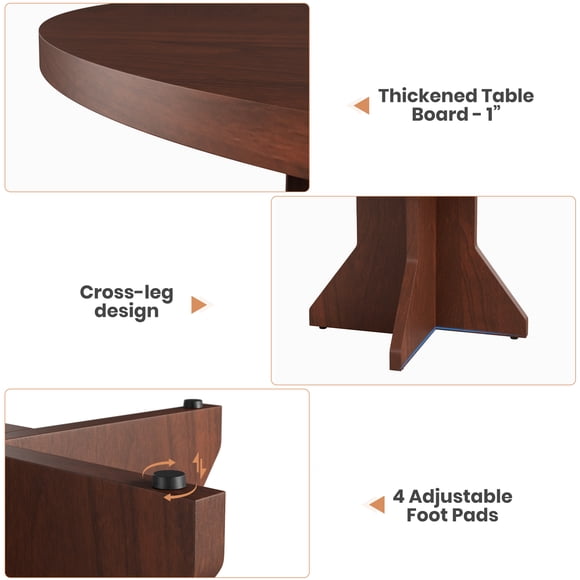 Space-Saving Modern Round Dining Table for 4-6 – 47" Sturdy Wood Pedestal Base – Ideal for Kitchen, Dining Room, Apartment – Walnut Wood Grain Finish – Wood Red Brown Color