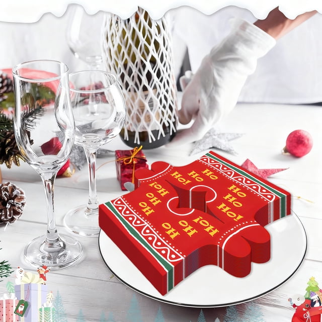 CREATITOY 20 Pcs Christmas Disposable Paper Towels Festive Pattern Soft Absorbent Disposable Design Perfect for Holiday Dinner Party Supplies and Home Kitchen Festive Use