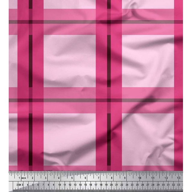 Soimoi Japan Crepe Satin Fabric Check Check Print Fabric by Yard 42 Inch Wide