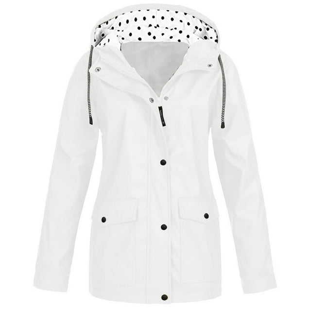 HTNBO Hooded Solid Color Rain Coats for Women Outdoor Windproof Plus Size Rain Jackets