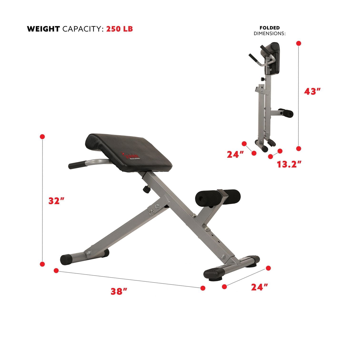 Chaise romaine de hyperextension Sunny Health & Fitness de 45 degrés