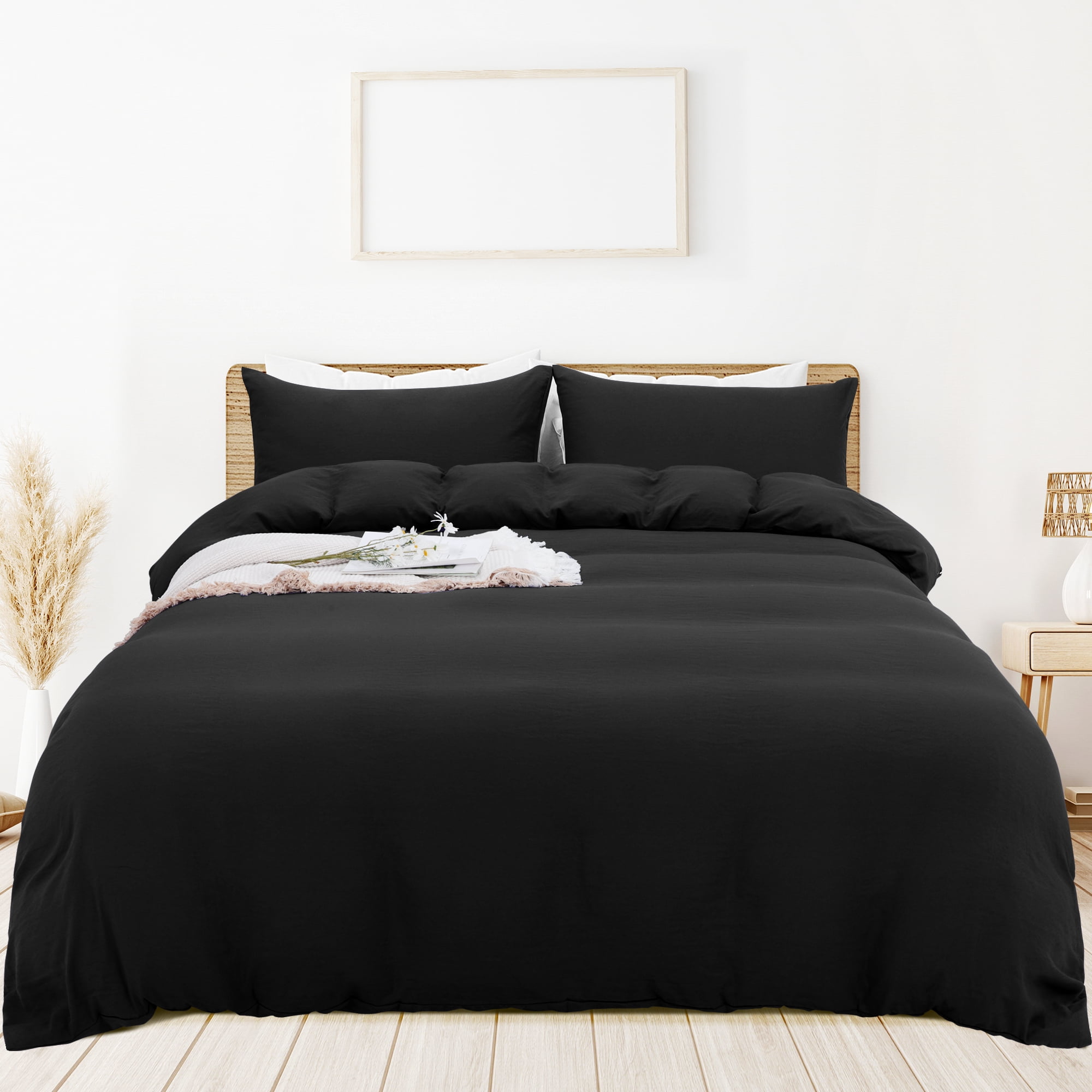 PiccoCasa 3 Pieces Microfiber Soft Breathable Duvet Cover Set Black King