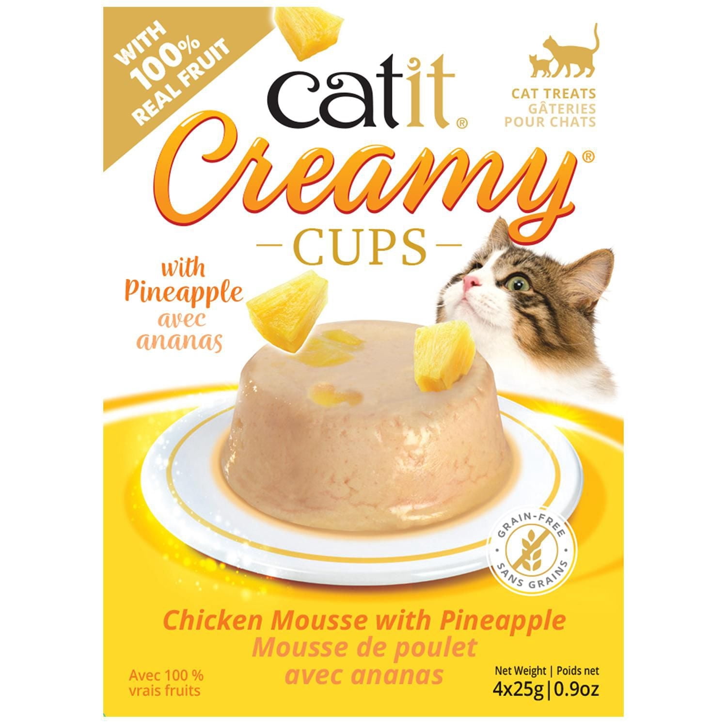 Mousse Catit Creamy Cups, Poulet avec ananas, 4 x 25 g