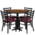 thumbnail image 1 of 36'' Round Black Laminate Table Set with X-Base and 4 Ladder Back Metal Chairs - Burgundy Vinyl Seat, 1 of 3