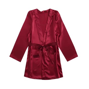 Mrat Sleepwear for Women Robes Satin Silk Pajamas Flannel Pajamas Women Robes Cotton Zipper Ladies Robes Nightdress Lingerie Robes Sleepwear Wine_M XXL