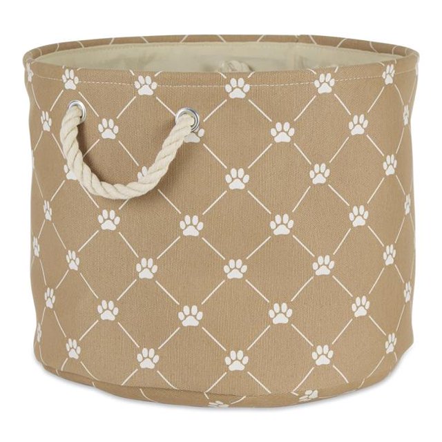 Design Imports CAMZ14244 Polyester Trellis Paw Round Pet Bin, Taupe - Small